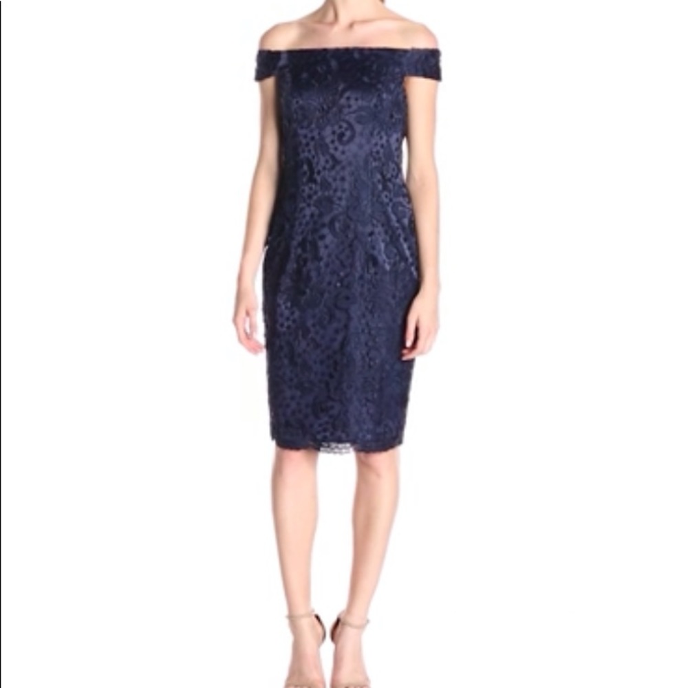 Adrianna Papell OffShoulder Guipure Dot Lace Dress